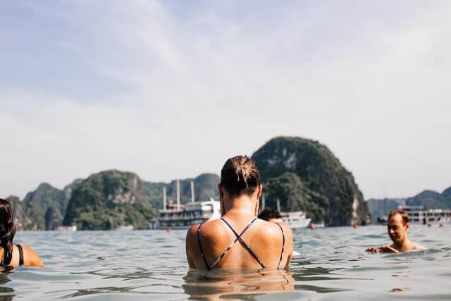 swimming in halong bay
