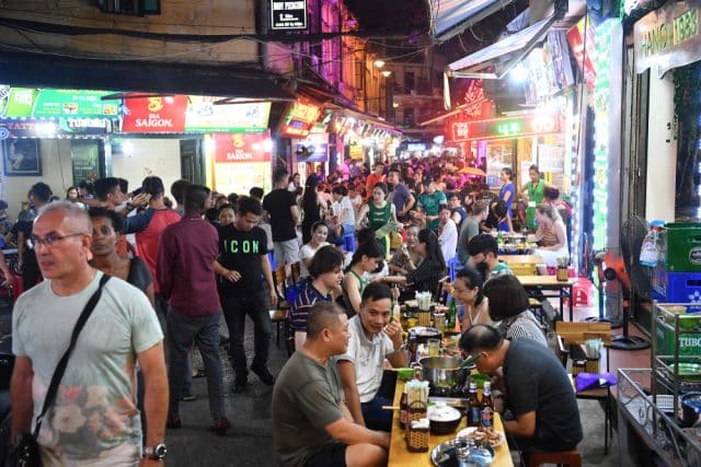 tourists in ta hien street hanoi nightlife