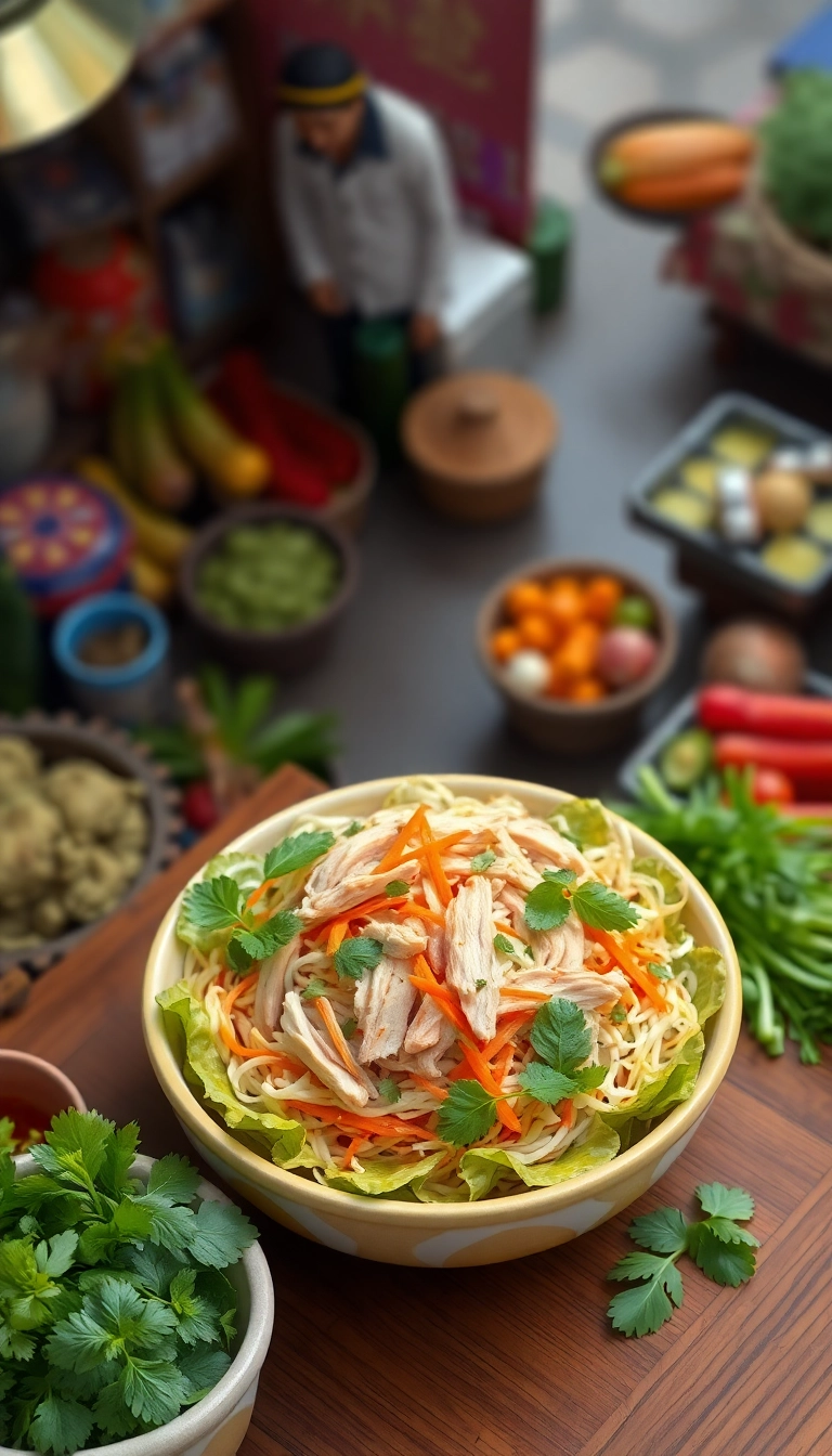 Vietnamese chicken salad presentation.