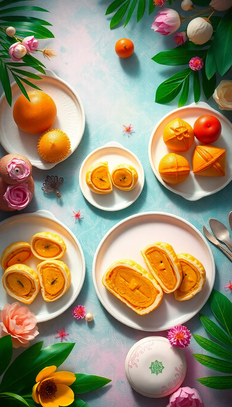 Assorted Banh Pia pastries, durian filling.