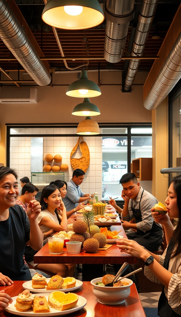 Bustling Vietnamese dessert cafe with durian.