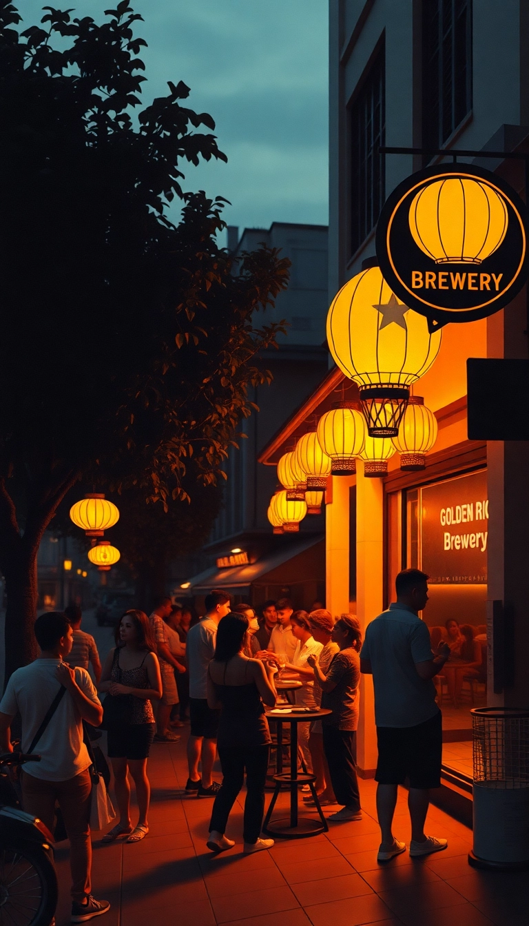 Bustling Vietnamese street scene at dusk.