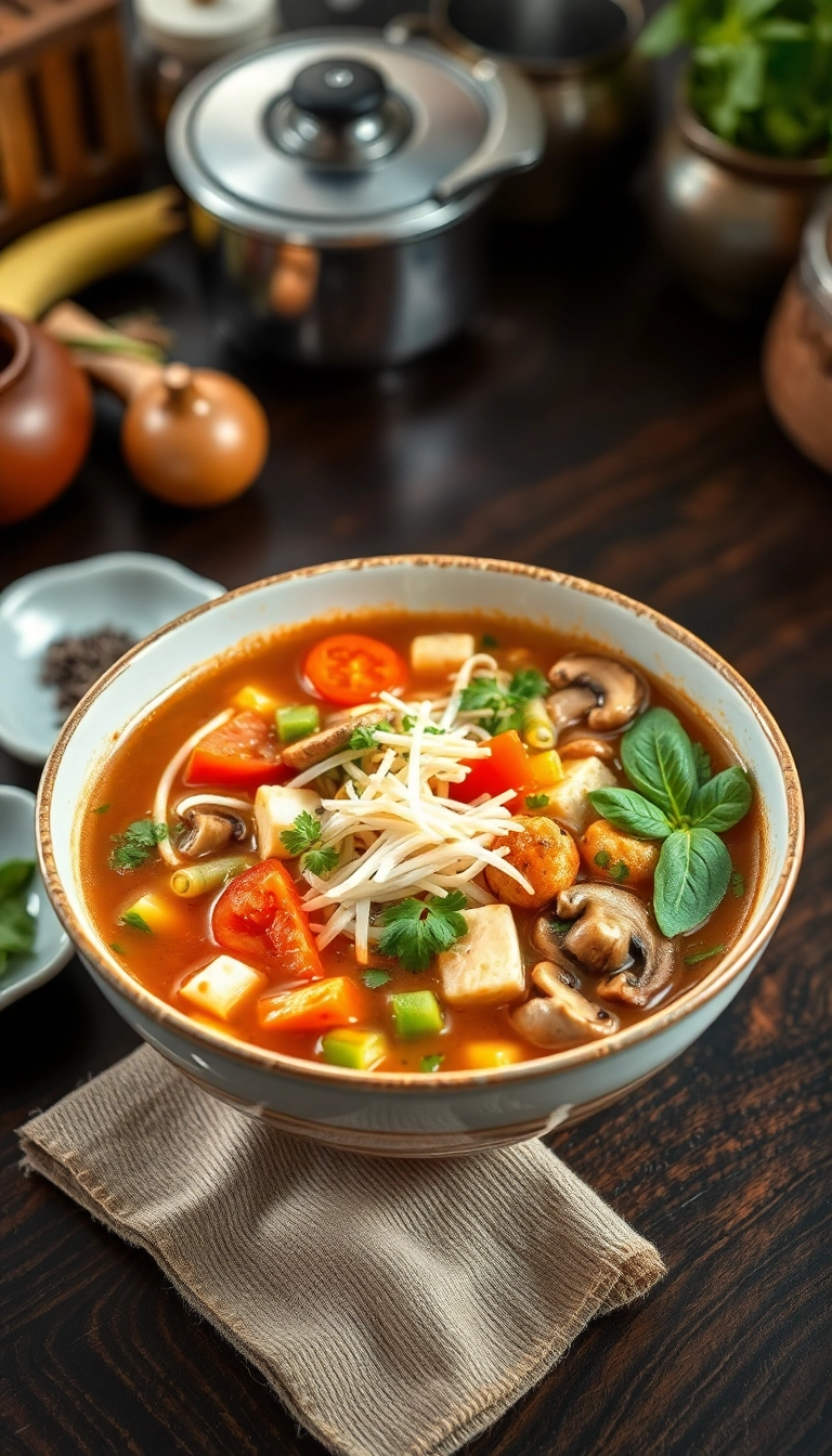 Canh Chua soup with fresh ingredients.