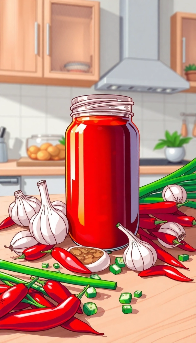 Chili garlic sauce with fresh ingredients.