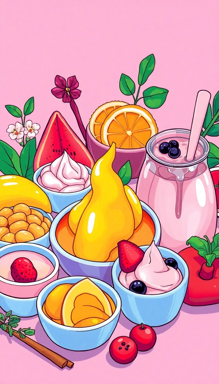 Colorful Vietnamese Che dessert still life.
