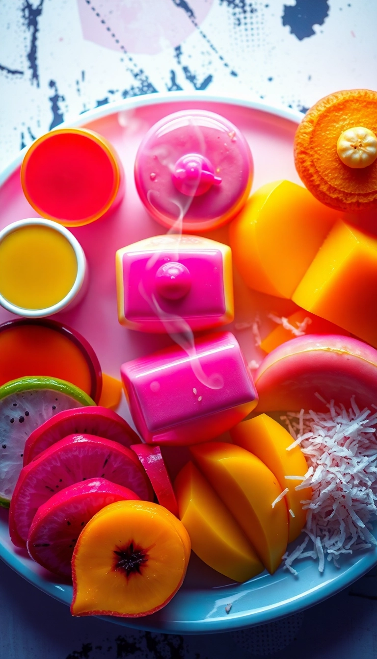 Colorful Vietnamese desserts, still life composition.