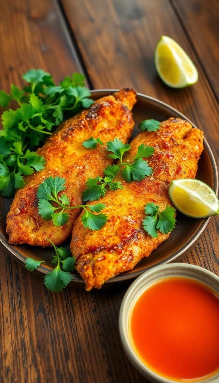 Crispy Vietnamese fried fish with herbs.