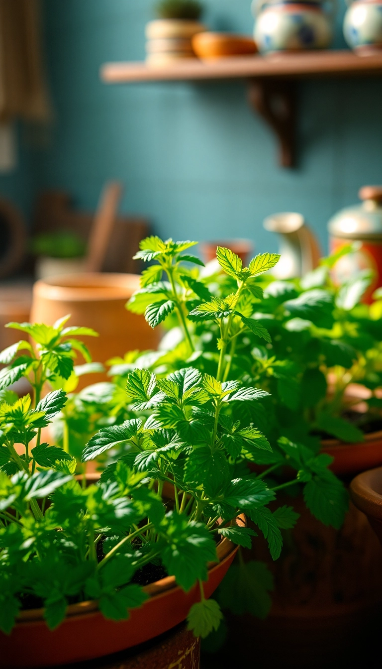 Fresh cilantro, mint, and basil herbs.