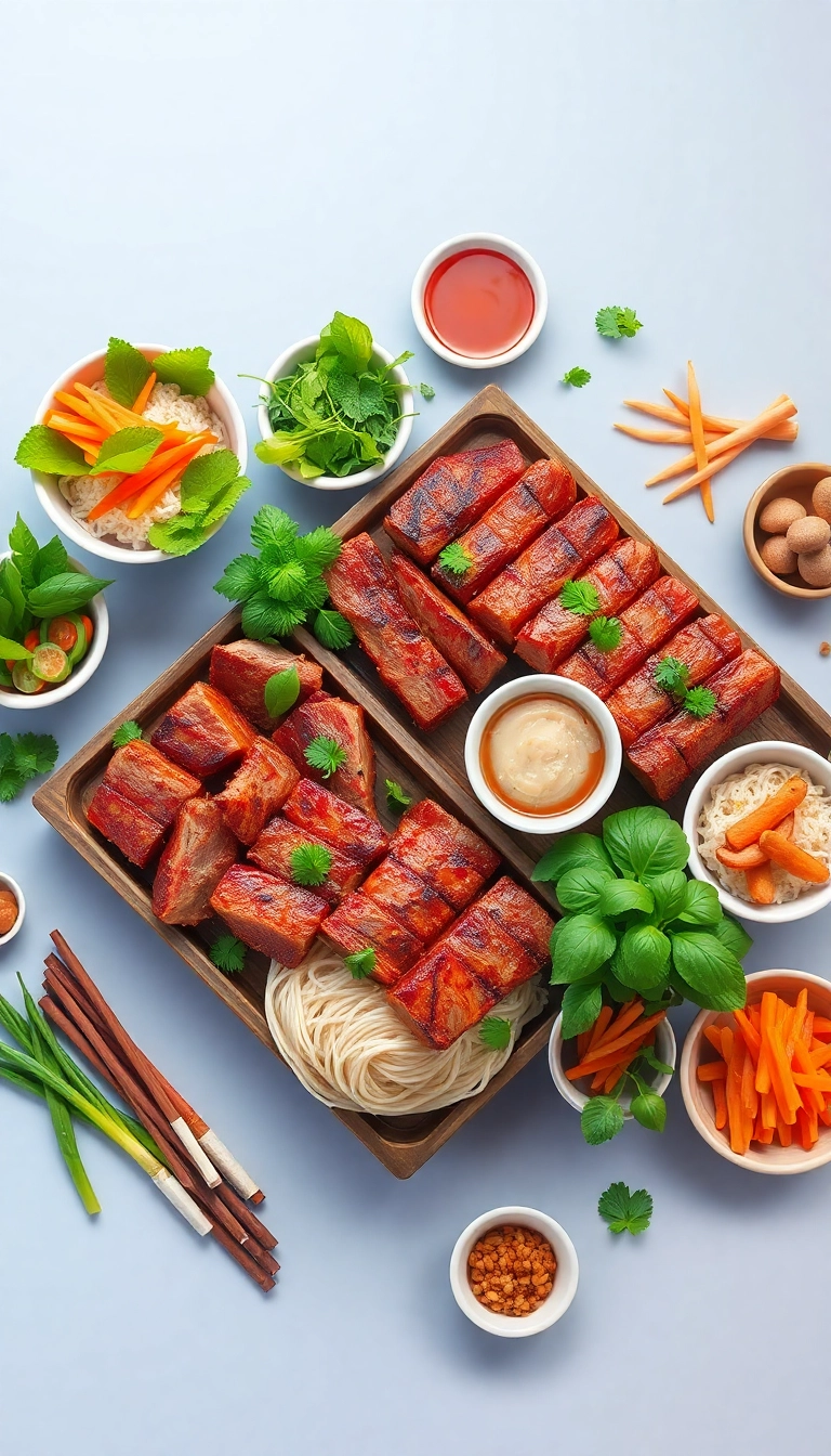 Grilled Vietnamese pork & beef noodle bowl.