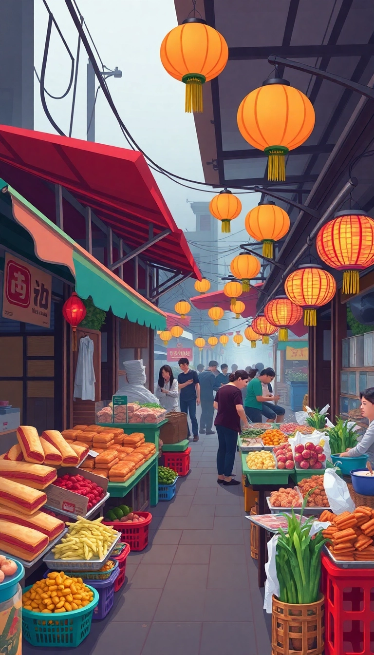 Hanoi market: vibrant Vietnamese food stalls.
