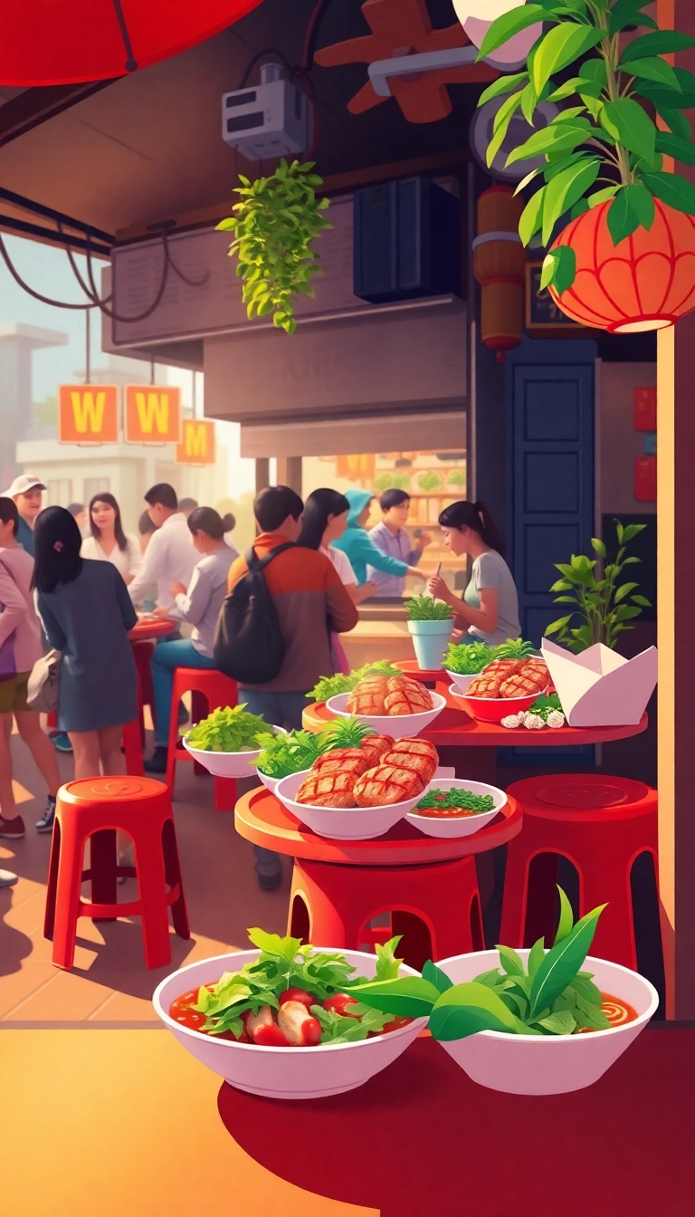 Hanoi street food: bun cha eatery.