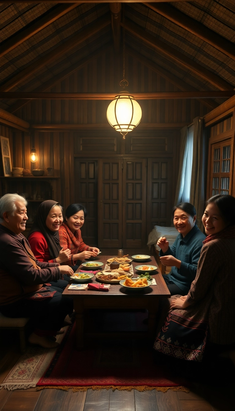 Hmong family shares meal in Sapa.