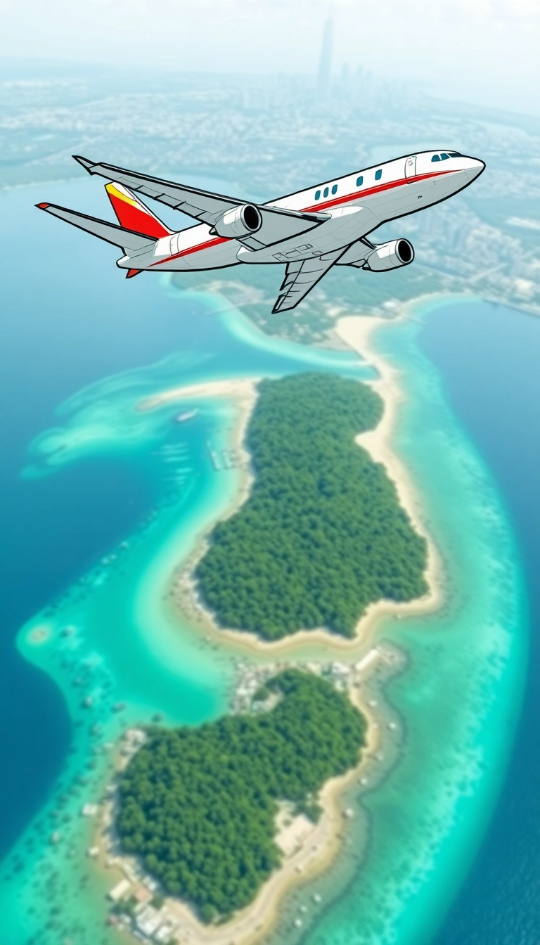 Island flight over turquoise Vietnamese coast.