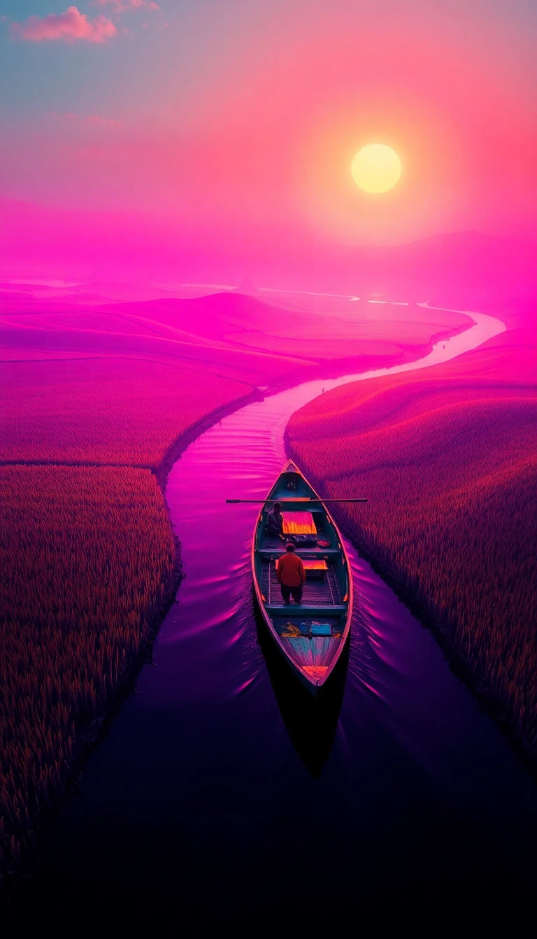 Mekong Delta boat on winding waterway.
