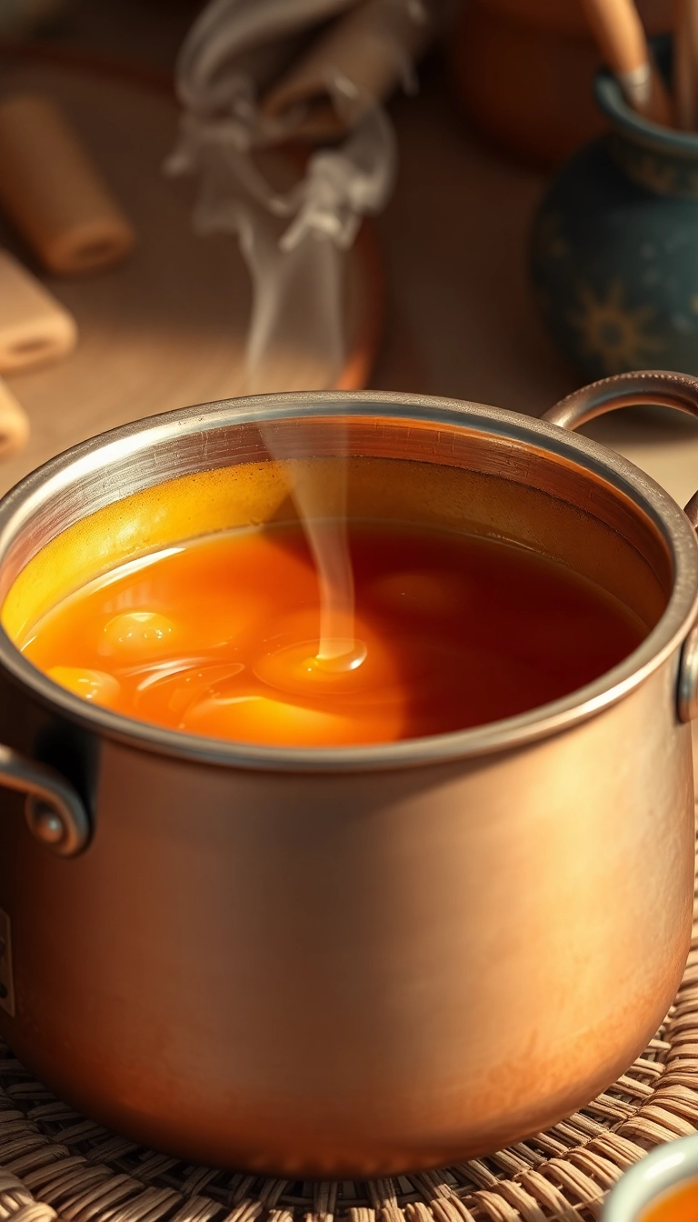 Melting rock sugar caramel in pot.