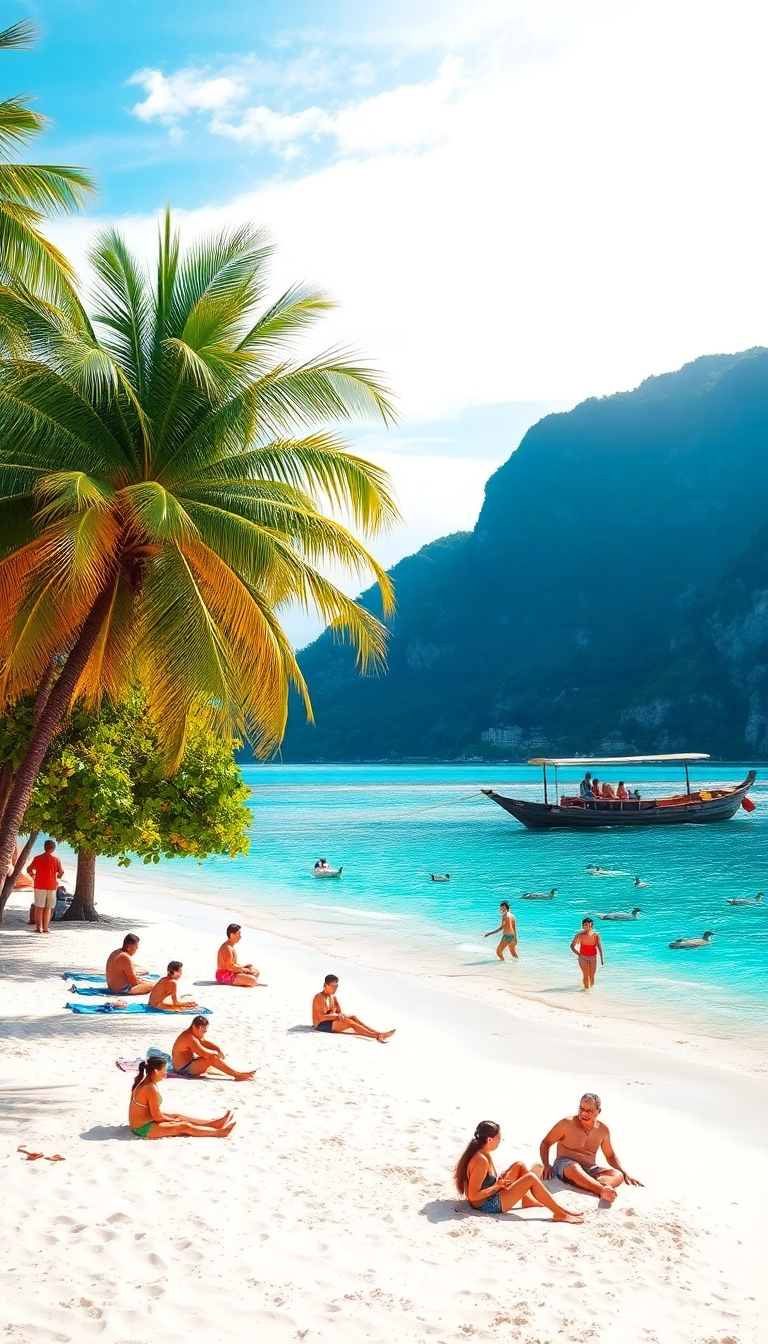 Phu Quoc beach: turquoise water, white sand.