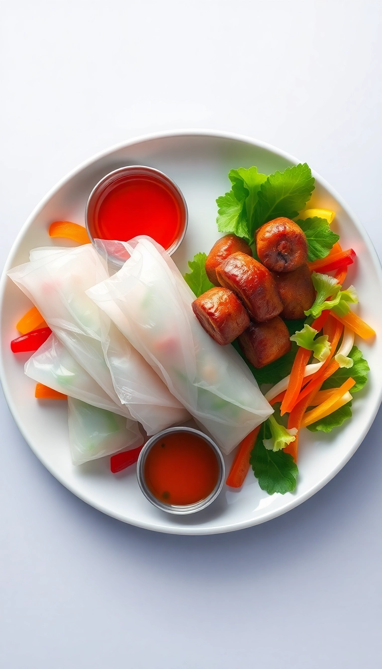 Rice paper rolls with grilled pork.