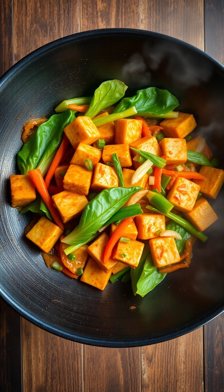 Sizzling tofu stir-fry with Vietnamese vegetables.