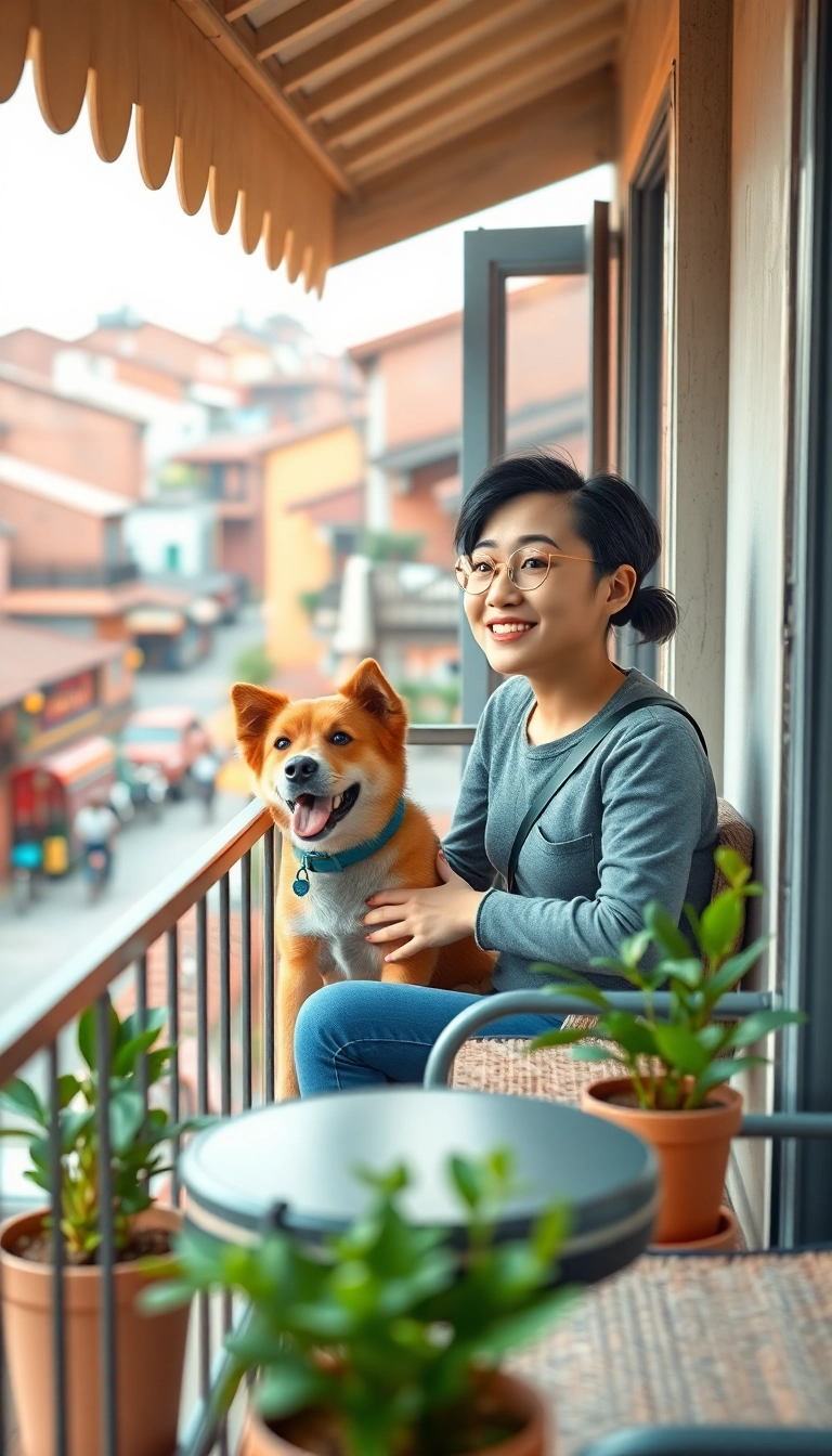 Traveler & dog enjoy Vietnam view.