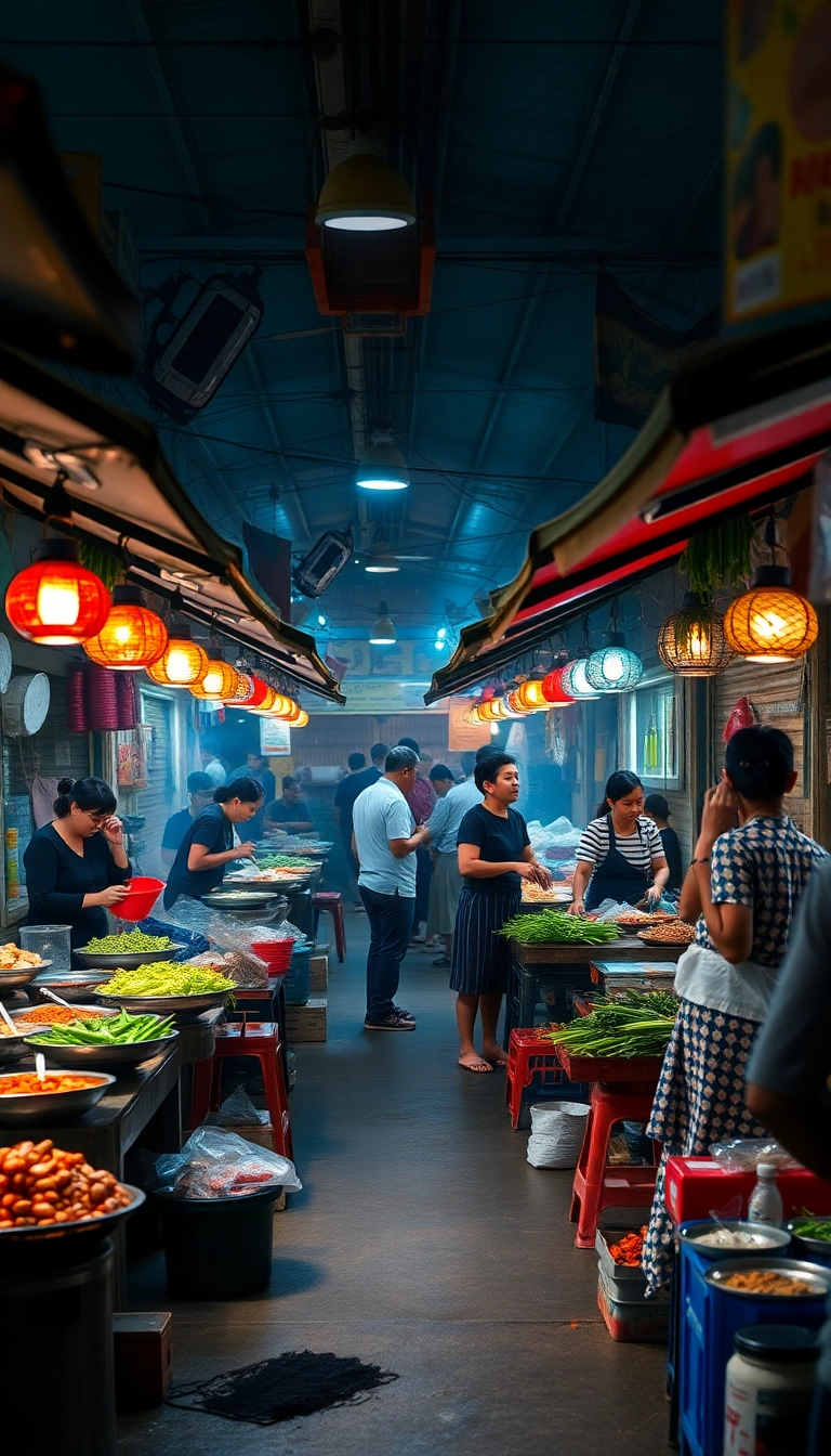 Vibrant Vietnamese market with diverse food.
