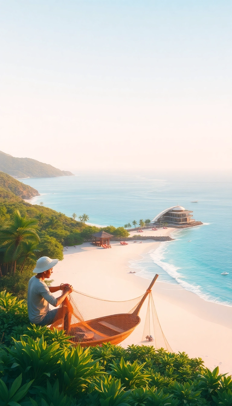 Vietnam beach: fisherman & eco-resort.