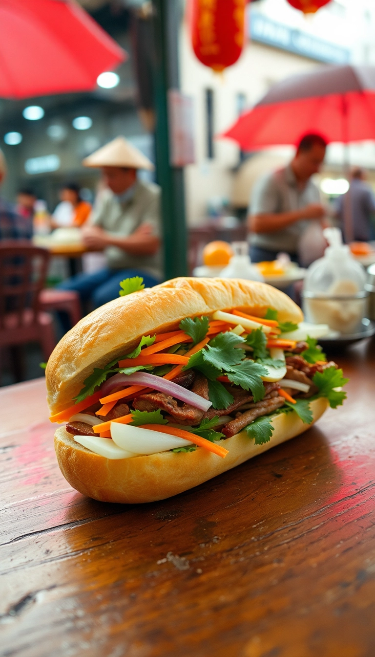 Vietnamese bánh mì with fresh ingredients.