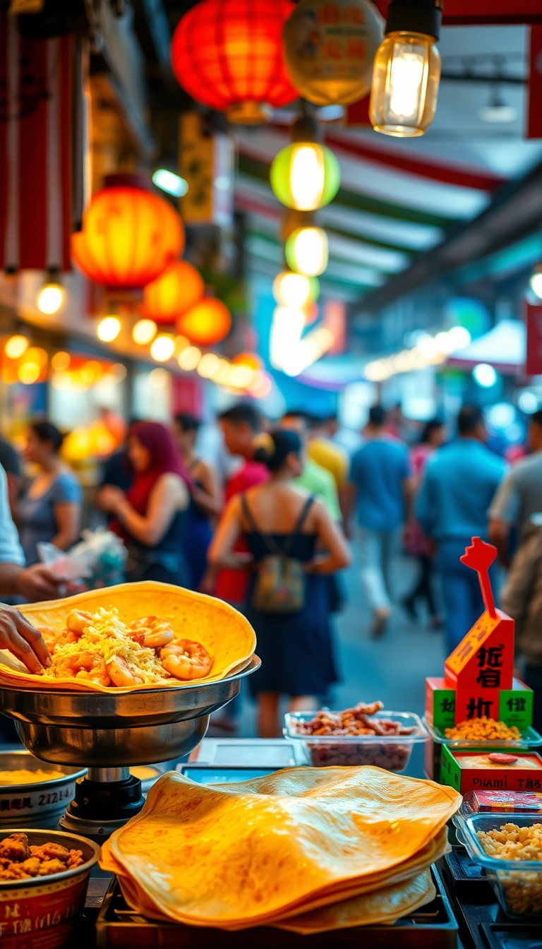 Vietnamese bánh xèo street food vendor.