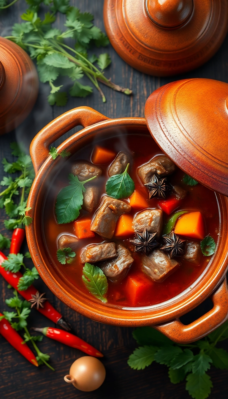 Vietnamese Bò Kho beef stew simmering.