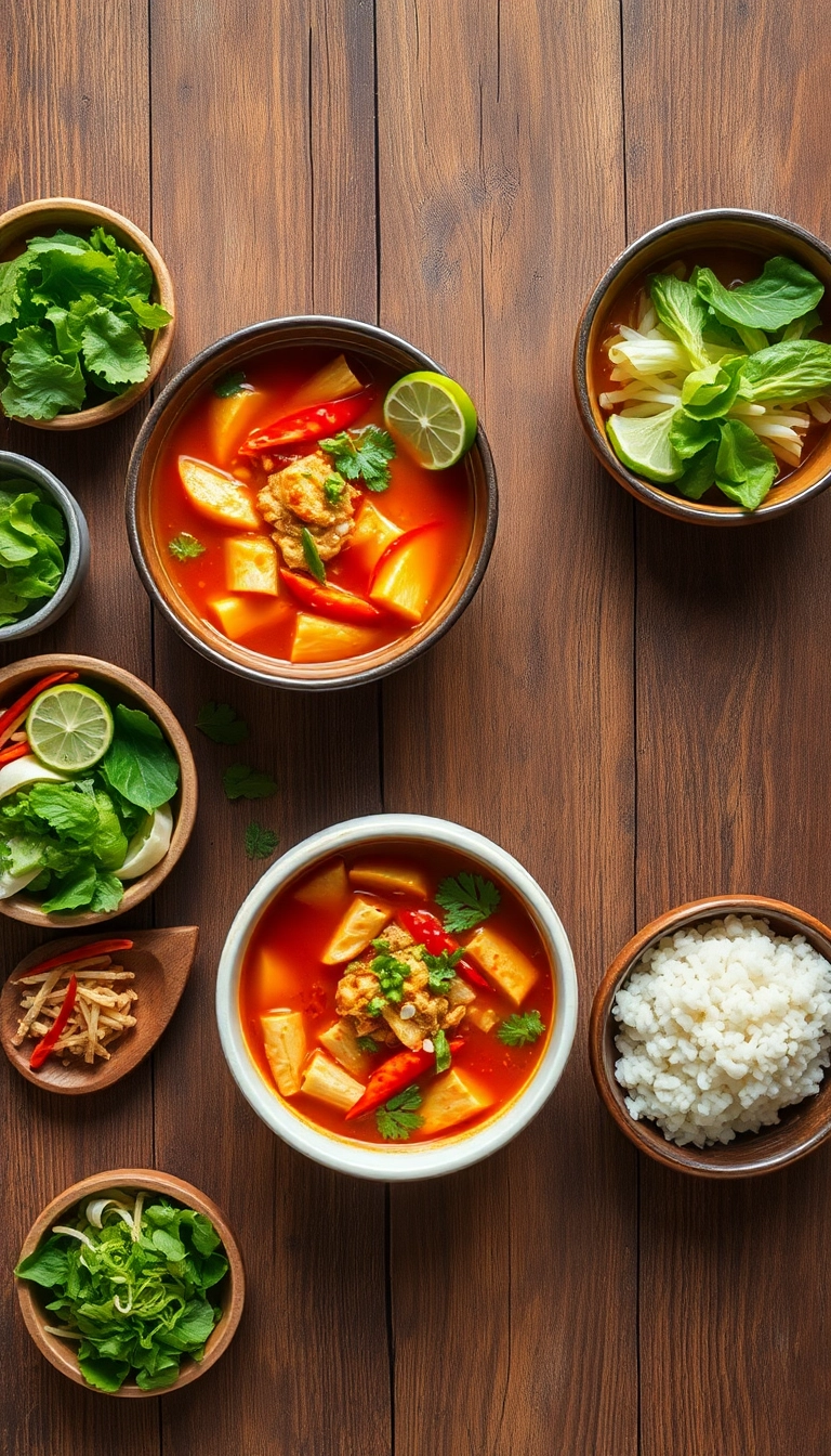 Vietnamese chicken soup with fresh herbs.
