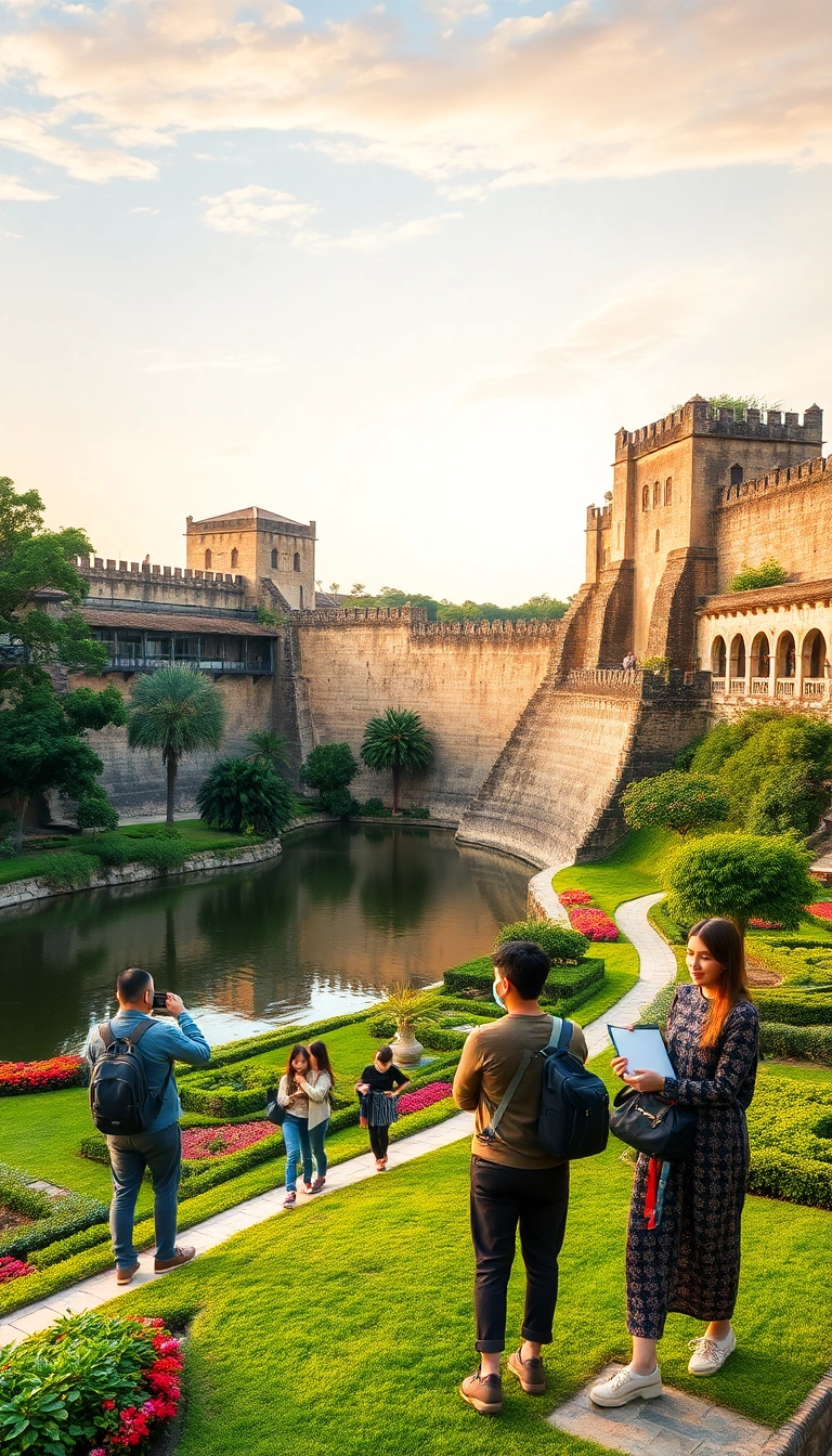 Vietnamese citadel walls at golden hour.