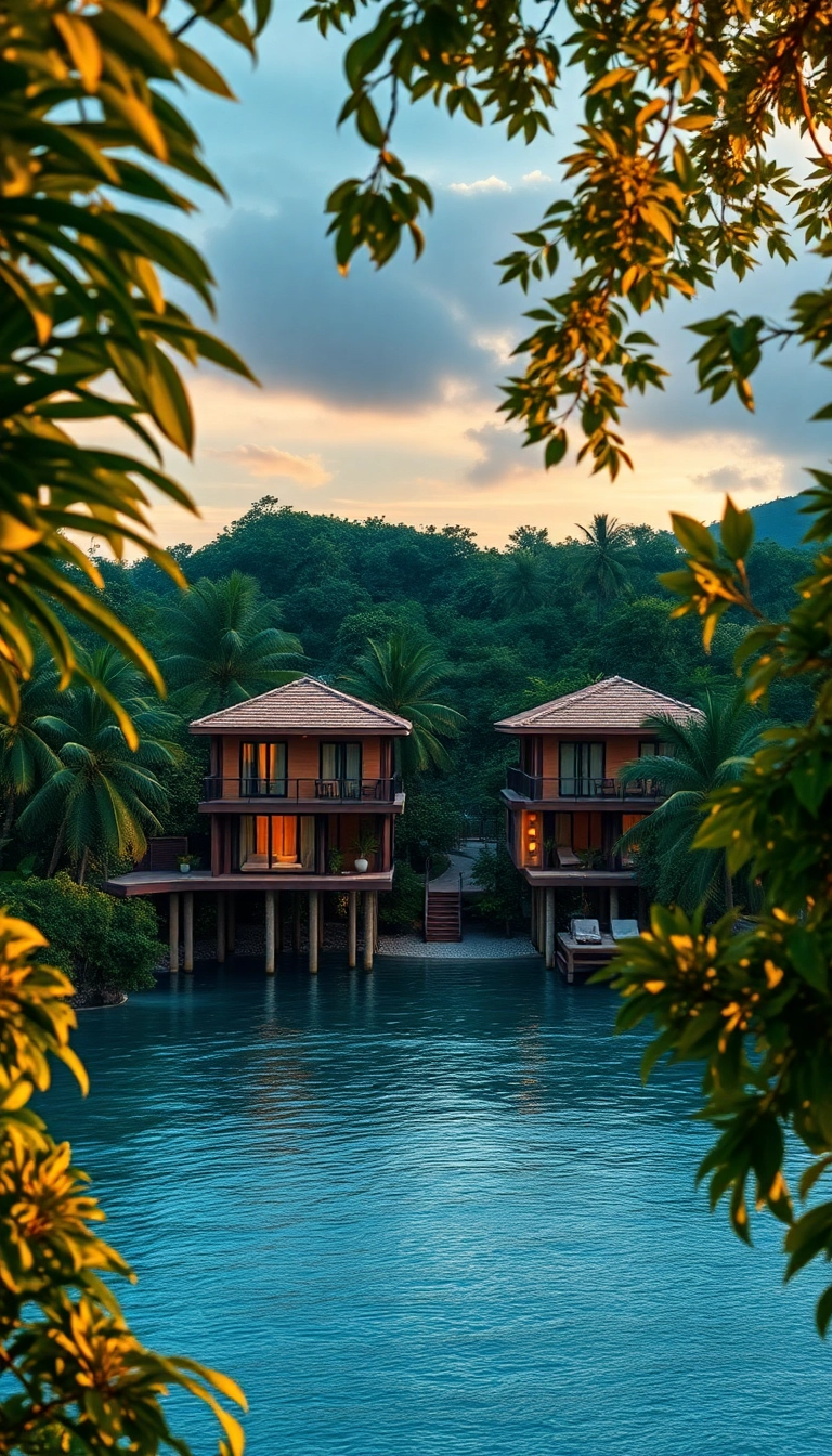 Vietnamese coast: luxury villas, jungle bay.