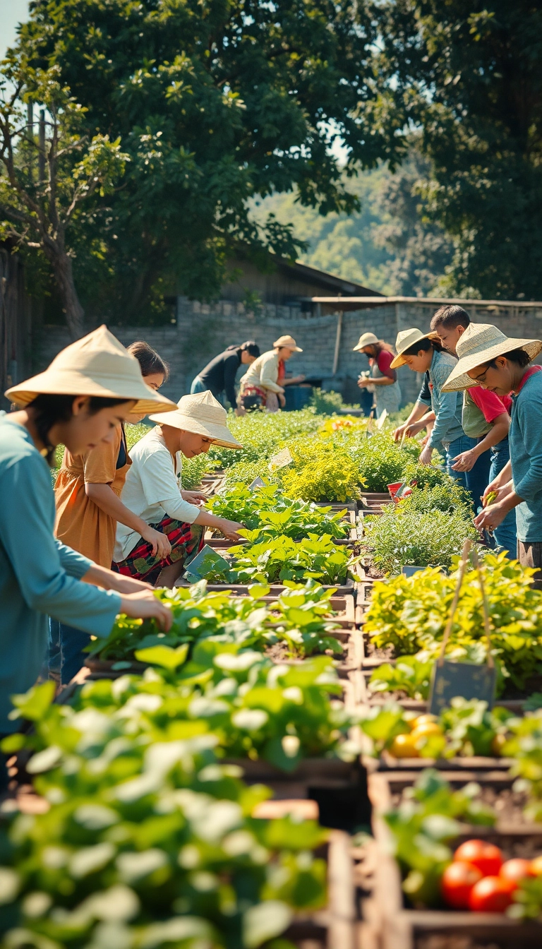 Vietnamese community garden, people working together.