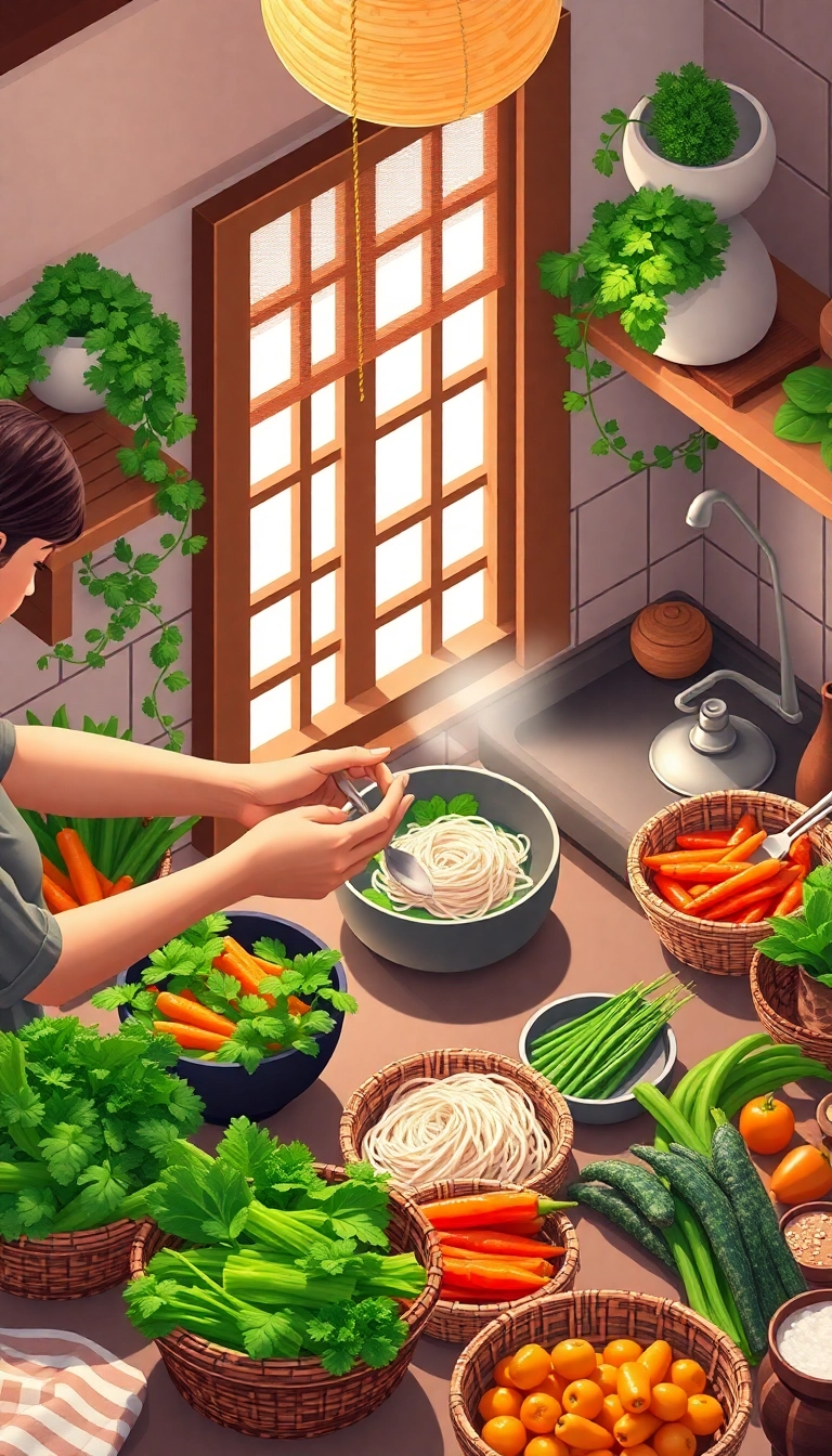Vietnamese cooking with fresh herbs & veggies.