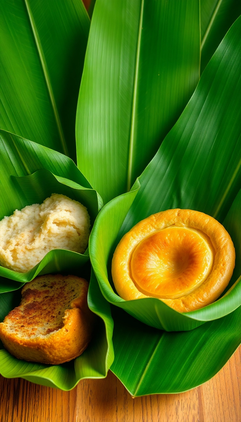 Vietnamese food on banana leaves.