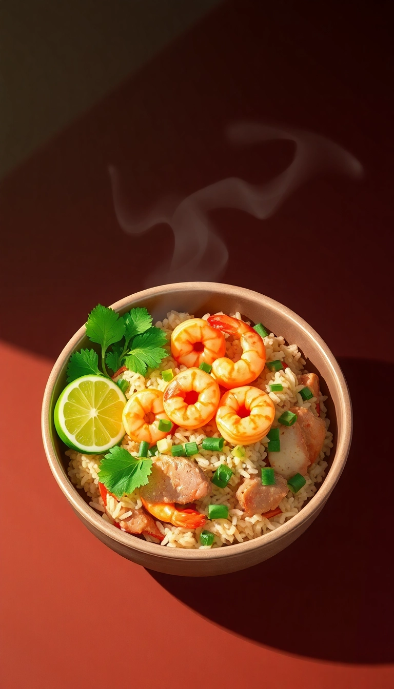 Vietnamese fried rice with shrimp & herbs.