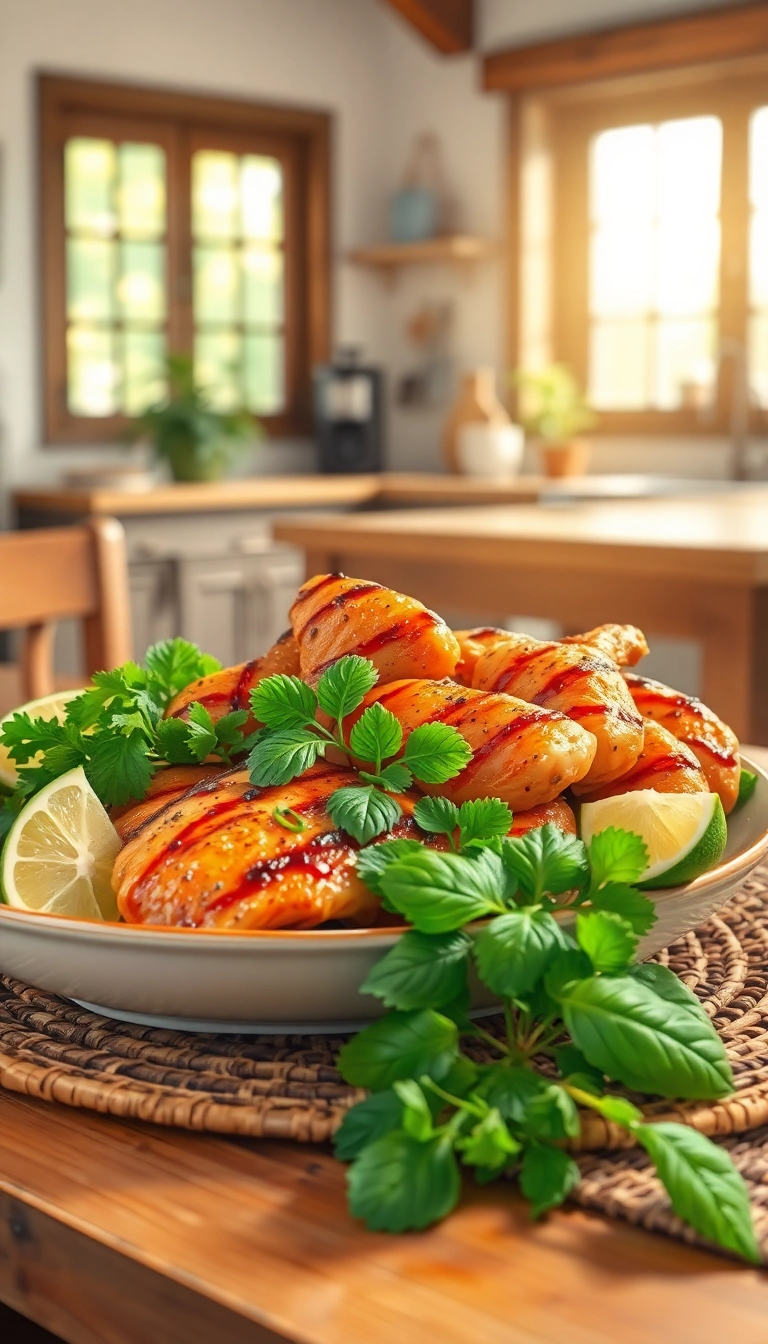 Vietnamese grilled chicken with fresh herbs.