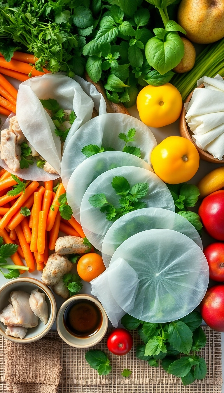 Vietnamese ingredients for fresh spring rolls.