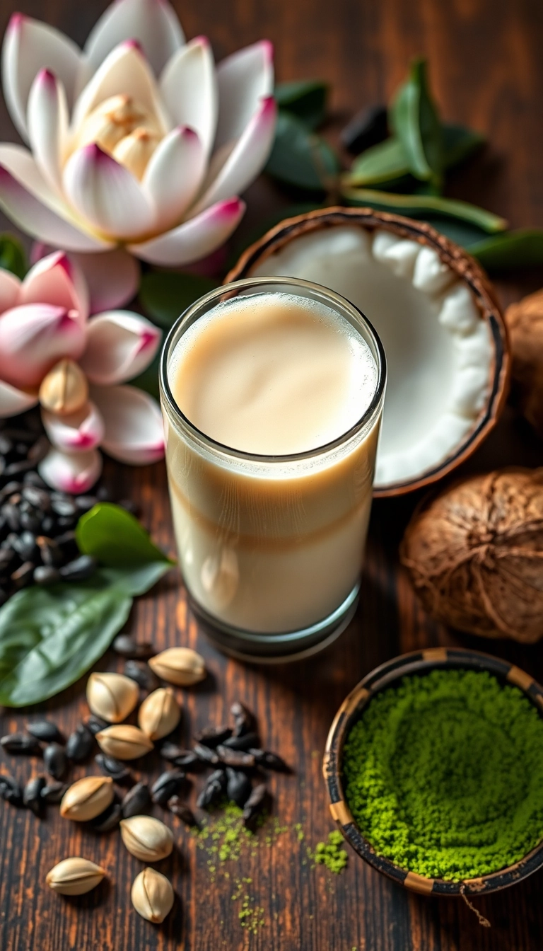 Vietnamese milk tea ingredients still life.