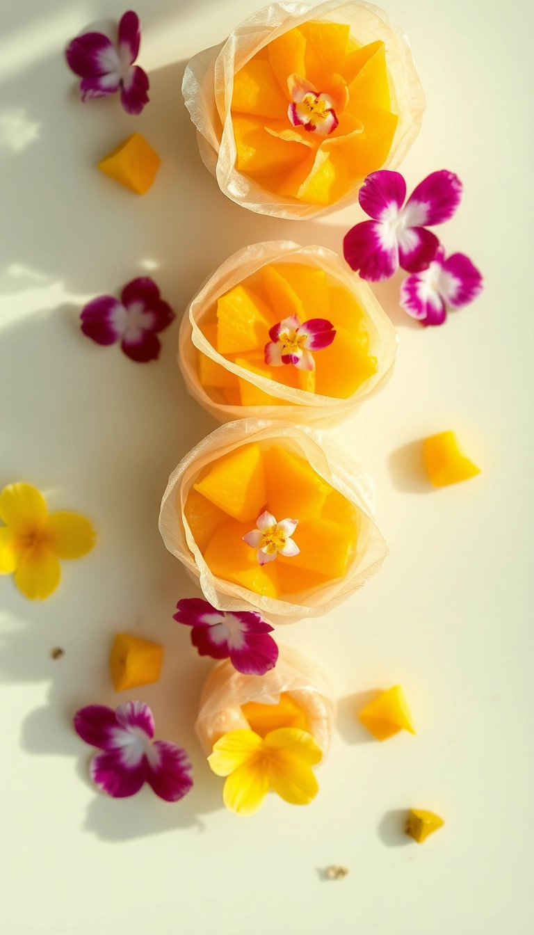 Vietnamese rice paper desserts with fruit.