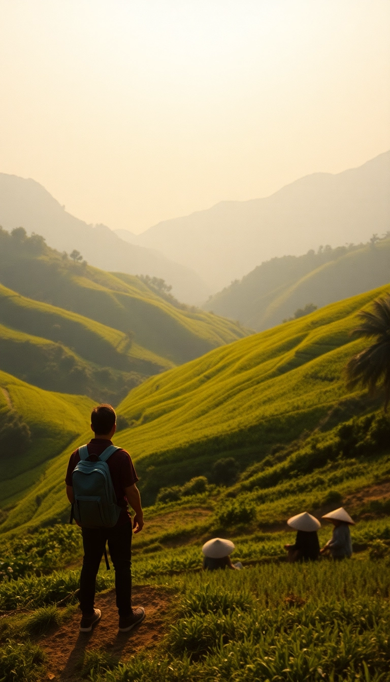 Vietnamese rice terraces at sunset.