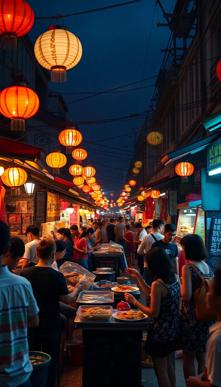 Vietnamese street food at dusk.