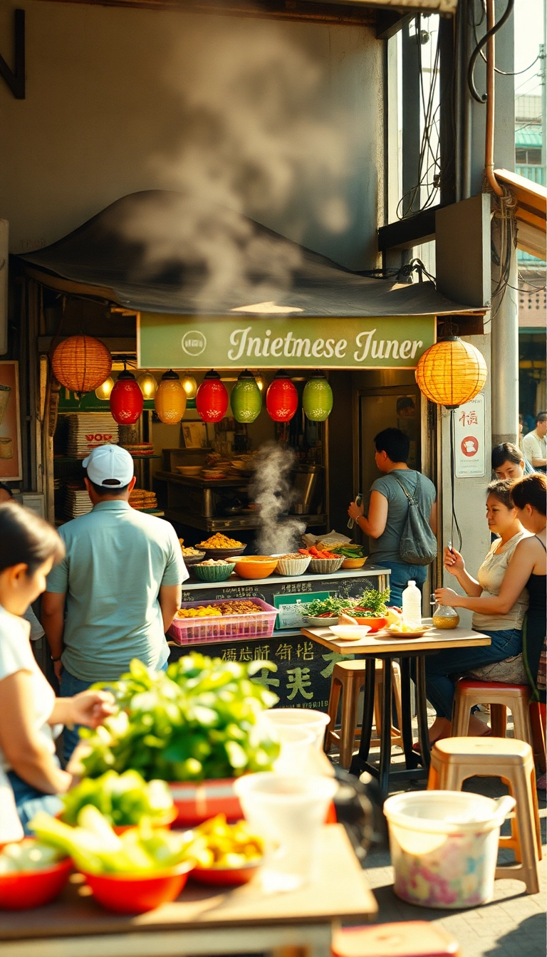 Vietnamese street food stall, vibrant & delicious.