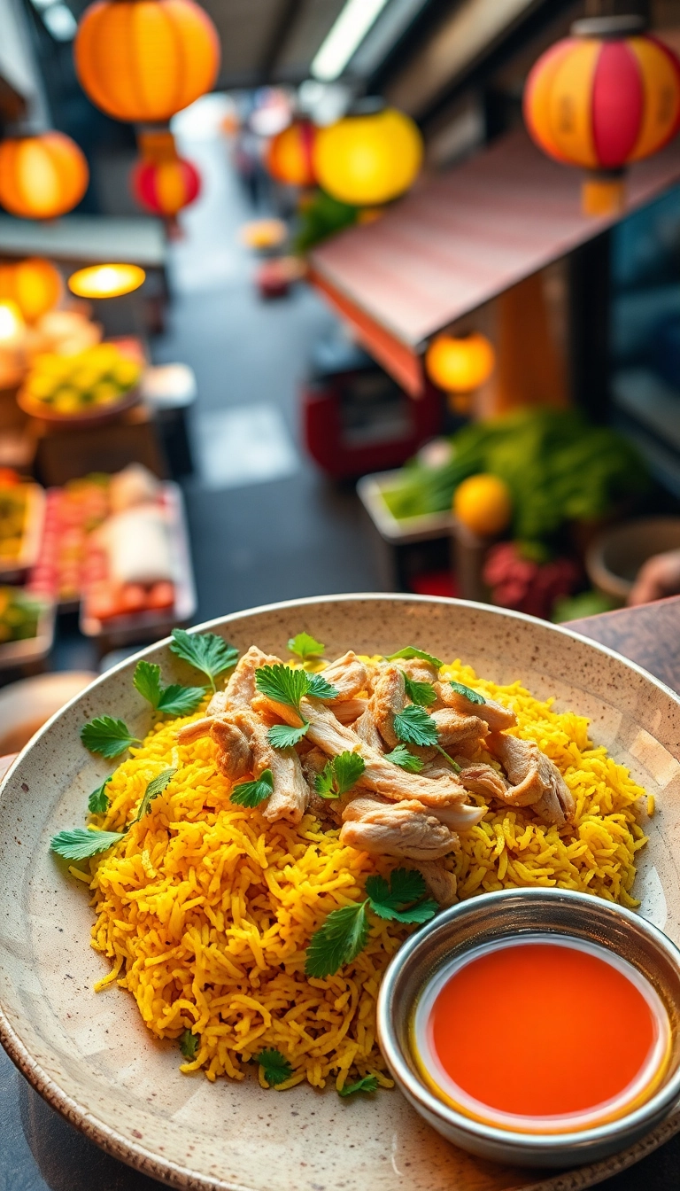 Vietnamese turmeric rice with chicken & herbs.