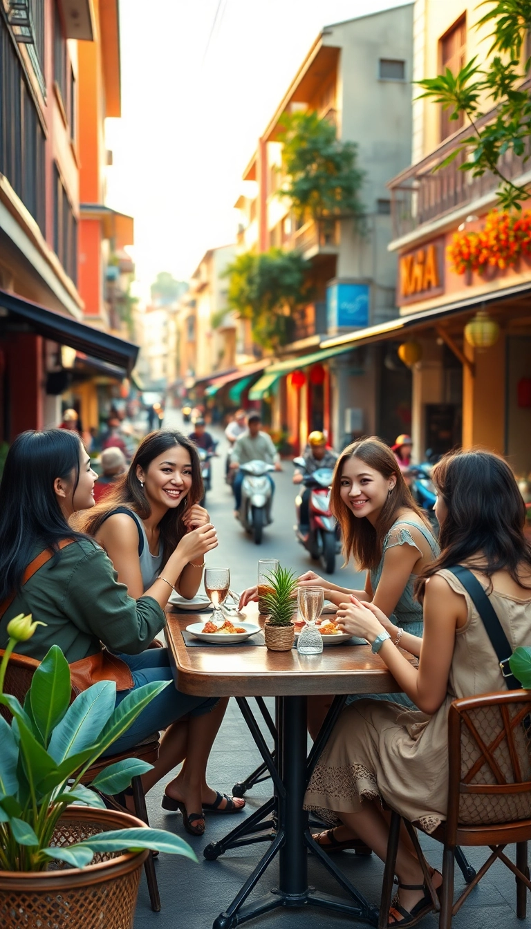 Women sharing a meal in Vietnam.