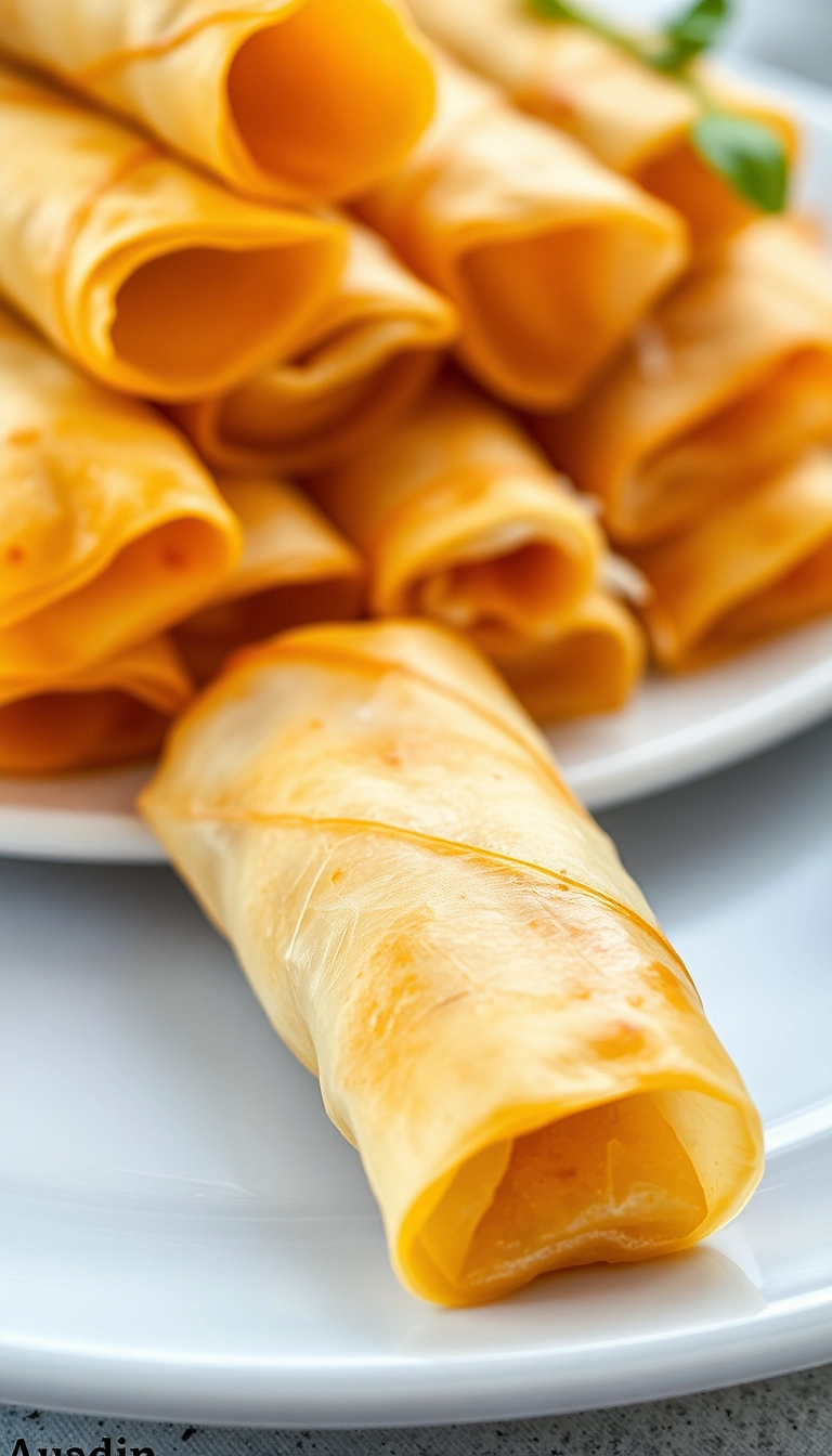 Golden-brown spring roll with steam and crispy texture