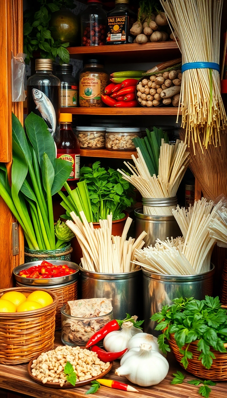 Vietnamese pantry with fresh ingredients and spices